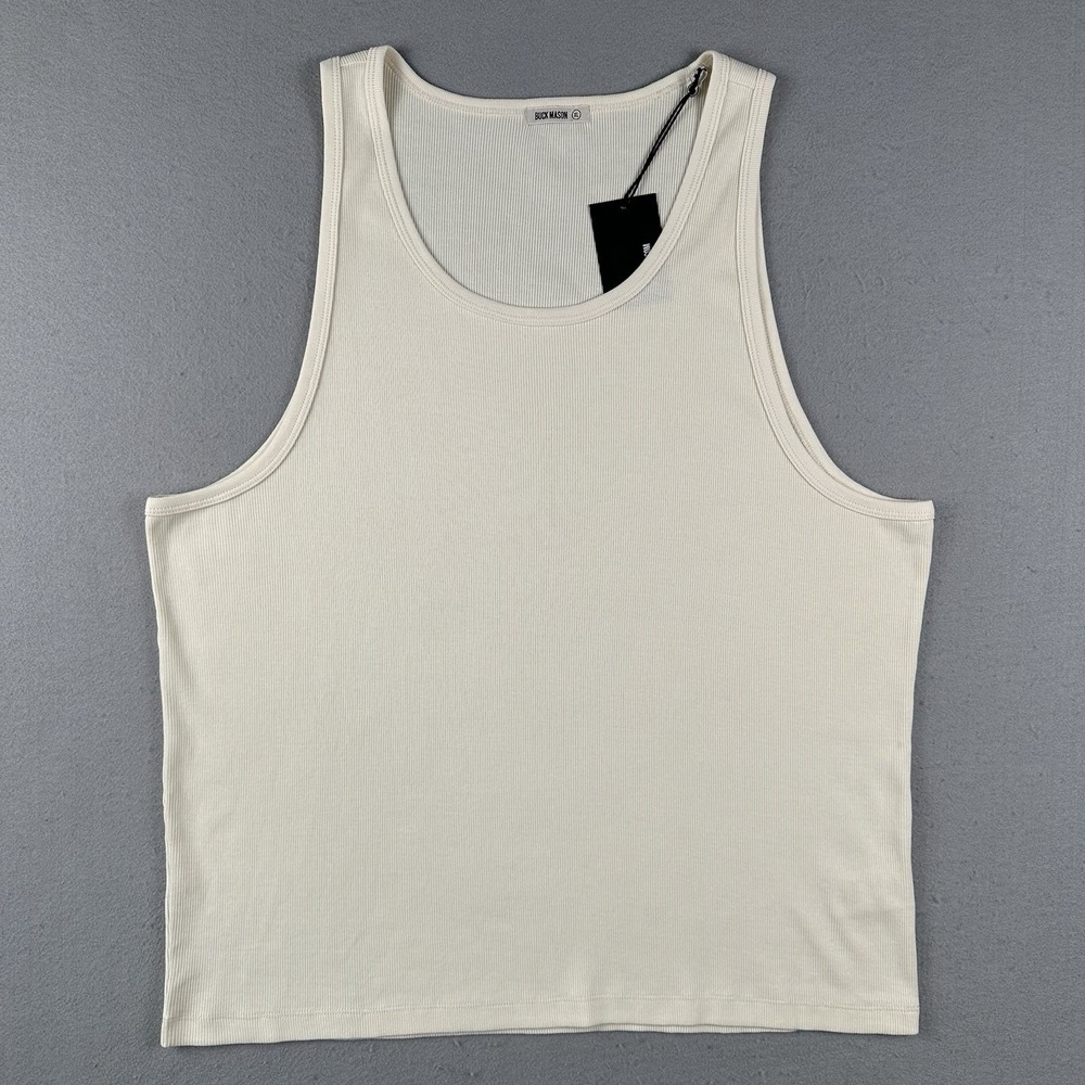 NWT Buck Mason Ribbed Tank Top Men's XL Alabaster Tan Pima Cotton Sleeveless